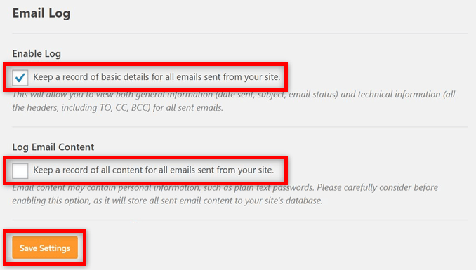 save-settings-email-log
